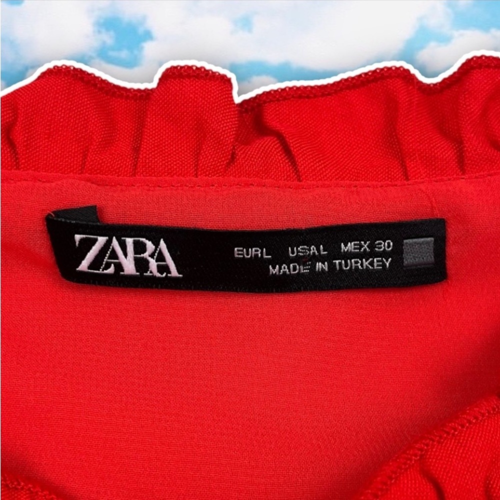 ZARA Flounce Peplum Ruffle Tie Strap Crop Top Red Coquette Retro Pinup Feminine - Picture 8 of 10